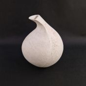 Betty Blandino (1927-2011) Hand built white stoneware vessel of bulbous form with asymmetrical neck,