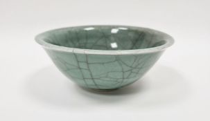 Geoffrey Whiting (1919-1988) studio porcelain bowl, celadon craquelle glaze, impressed mark to base,