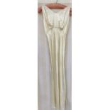1930's bias-cut satin evening dress, lace inserts to the back, with smocked detail to the shoulders,