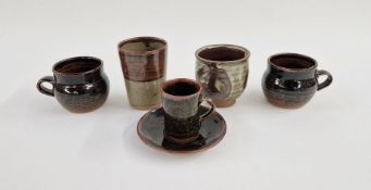 Sidney Tustin (1913-2005) for Winchcombe Pottery, pair of cups with tenmoku glaze, impressed marks