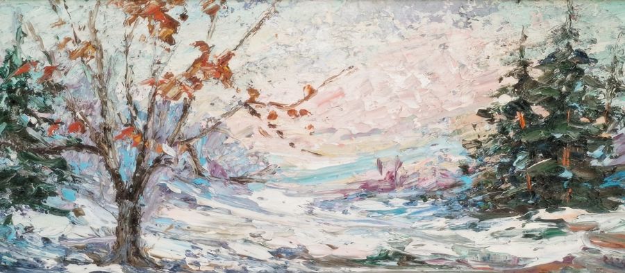 Zaza Milieo Meuli (Russian 1892-?) Oil on panel 'Trees in a Winter Landscape', signed lower right, - Image 5 of 8