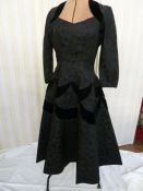 Couture 1950's black printed satin evening /cocktail dress, full circle skirt, lined with