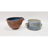 Rebecca Harvey (contemporary) soda fired bowl with twin handles, impressed potter's mark to base,