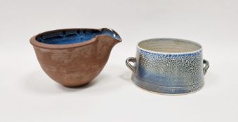 Rebecca Harvey (contemporary) soda fired bowl with twin handles, impressed potter's mark to base,