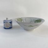Edgar Campden (b.1930) for Aldermaston, lidded honey pot, tin glazed with blue brushwork decoration,