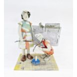 Lucy Casson (b.1960) 'Playing with Fire' recycled tin sculpture group dated 1998, 33cm high x 30cm