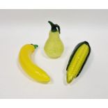 Murano glass banana, a Murano glass corn on the cob and a Murano glass pear (3)