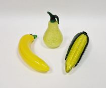Murano glass banana, a Murano glass corn on the cob and a Murano glass pear (3)