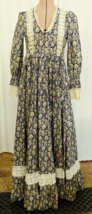 Vintage Laura Ashley dresses. Full length blue maxi dress size 14 with crocheted detailed labelled