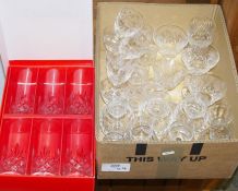 Quantity of assorted glassware, engraved, cut glass, to include brandy balloons, sherries, cocktail,