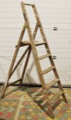 Vintage wooden stepladder suitably distressed with paint, 188cm
