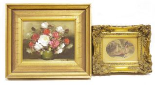 After Archibald Thorburn Print  Cock and hen pheasant, set in oval mount in elaborate gilt frame