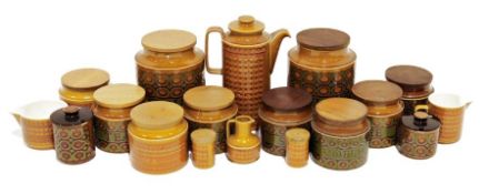 Hornsea 'Saffron' storage jars, coffee pot, spice jars, cream jug, Hornsea 'Bronte' storage jar