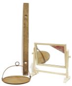Cream painted dressing table swing mirror, a vintage spirit level and a cast iron vintage hanging