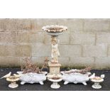 LOT WITHDRAWN- White painted cast iron bird bath in the form of a cherub on a square plinth stand