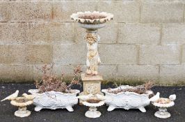LOT WITHDRAWN- White painted cast iron bird bath in the form of a cherub on a square plinth stand
