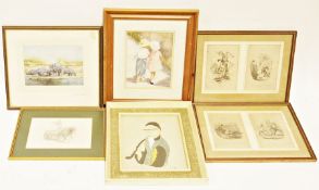 Various framed pictures and prints to include colour print after David Shepherd of hippopotamuses by