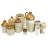 Assorted stoneware jars to include three hot water bottles (12)