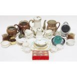 Assorted ceramics and glassware to include a Whitefriars-style blue bubble glass ashtray, a
