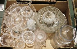 Set of seven Waterford cut glass champagne saucers, a waterford cut glass jug, 12 boxed wine glasses