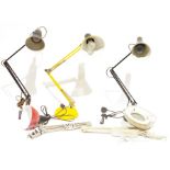 Black anglepoise lamp, a yellow anglepoise lamp, and two others (4)