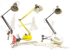 Black anglepoise lamp, a yellow anglepoise lamp, and two others (4)