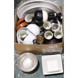 Various ceramics and metalware including plates, ramekins, tankards, etc with Homepride flour sifter