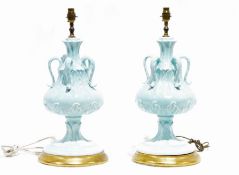 Pair turquoise ceramic table lamps