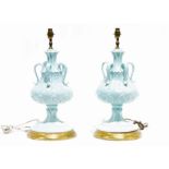 Pair turquoise ceramic table lamps