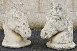 Pair stone sculpted horse's heads , 59cms h., the ears damaged,  but perfect for your gateposts!  (