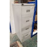 Four-drawer Office World grey filing cabinet