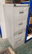 Four-drawer Office World grey filing cabinet