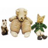 Edith Moody fox teddy bear with green jacket, trousers and boots, labelled to under tail, 36cm long,