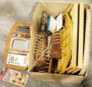 Assorted mid 20th century letter racks, toast racks, wicker trays and mid 20th century Wade vases to