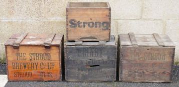 Two Stroud Brewery vintage lidded beer crates and two other similar (4)