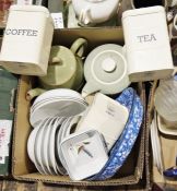 Variety of ceramics and other kitchen items to include three metal storage jars for tea, coffee