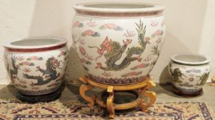 Small fish bowl, dragon decorated, a reproduction Chinese porcelain fish bowl, dragon decorated