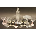 Large quantity of assorted glassware to include decanters, Irish coffee, lager glasses, comports,