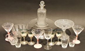 Large quantity of assorted glassware to include decanters, Irish coffee, lager glasses, comports,