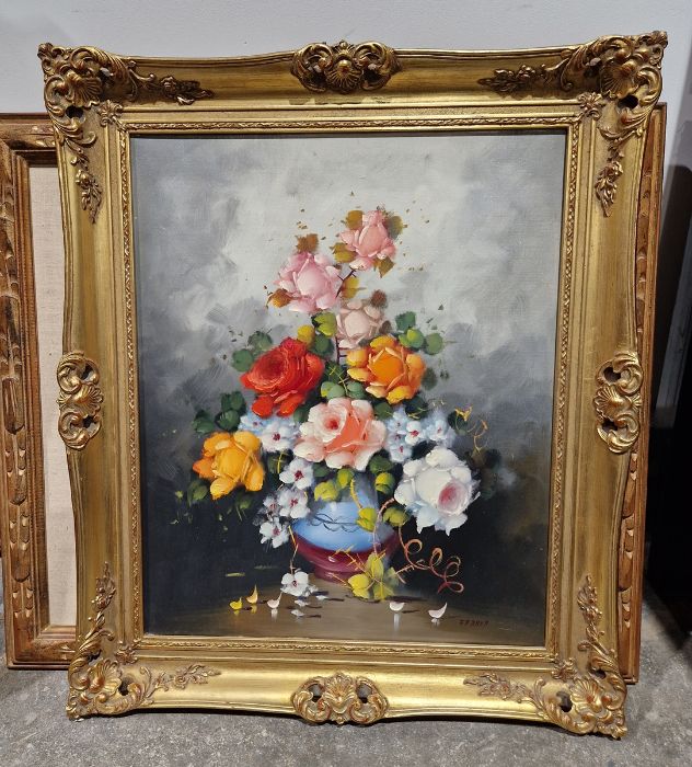 H L Kent Oil on canvas Woodland lane, signed 'Ferrer' Oil on canvas Still life roses in a bowl - Image 4 of 10