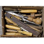 Quantity of vintage woodworking tools to include planes, chisels etc. (2 boxes)