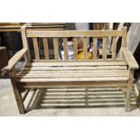 Two teak garden benches (not quite a pair), 120cm wide and 128cm wide (2) Condition Report120cm wide