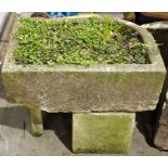 Antique stone trough, with two stone supports 66cms h.