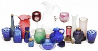 Assorted glassware to include a modern water jug, flash glass, claret glasses, cranberry glass style