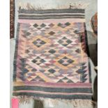 Chobi Kilim with geometric hourglass and lozenge field 94cm x 72cm