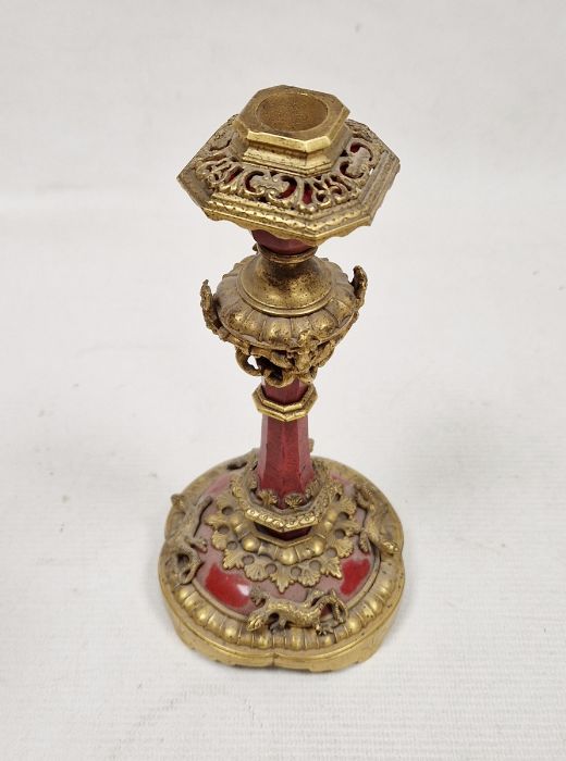 19th century Louis XV style gilt bronze and red hardstone clock garniture, with earlier pocket watch - Image 10 of 10