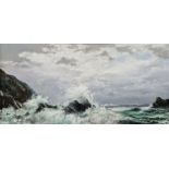 Hugh Gurney (b.1932)  Oil on board “The Angry Tide: North Devon. 2006”, rocky seascape with crashing