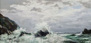 Hugh Gurney (b.1932)  Oil on board “The Angry Tide: North Devon. 2006”, rocky seascape with crashing
