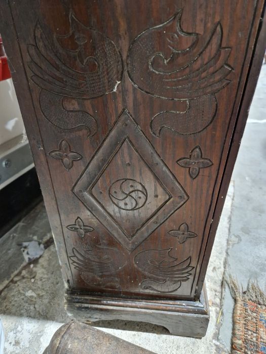 19th century heavily carved oak cased eight-day longcase clock, the 11" brass dial inscribed 'John - Image 15 of 45