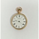 Waltham gold cased lady's fob watch, the enamel dial with Roman numerals denoting hours, stamped AWW